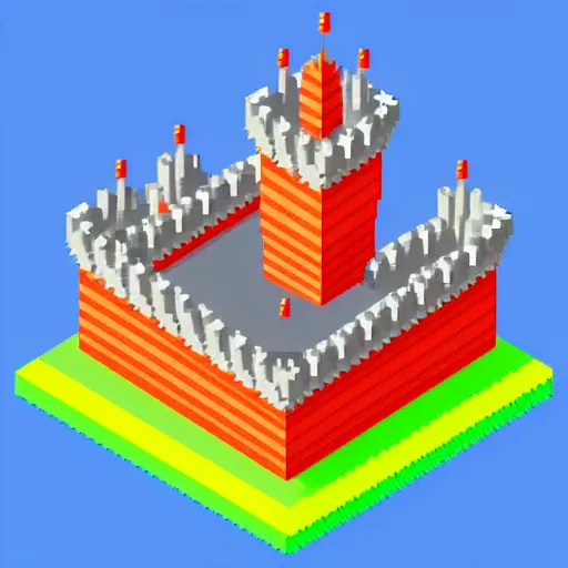 Prompt: isometric view, pixel art, evil castle with tower
