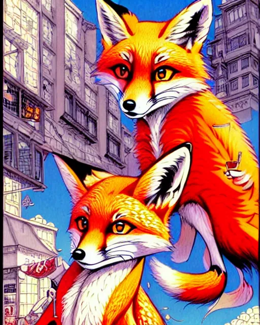 Image similar to a richly detailed color  illustration depicting a pretty red fox shoplifting, 3D shadowing effect, ultra ornate detail. masterfully illustrated by Akira Toriyama and Mina Petrovic and Range Murata.