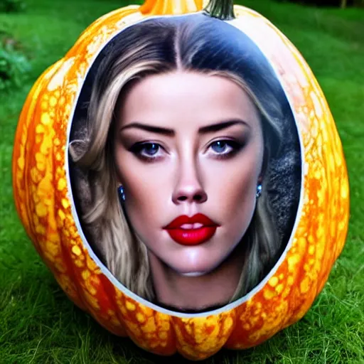 Image similar to gourd with face of amber heard hybrid intercross mix as a gourd