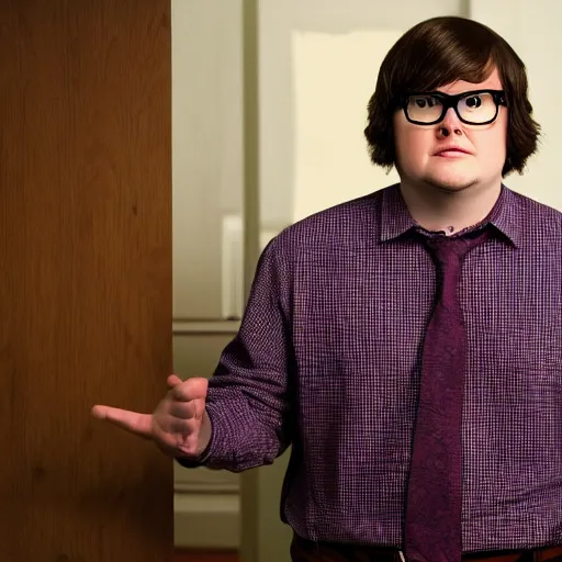 Prompt: clark duke pretending to be dwight schrute