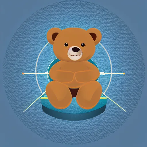 Image similar to podcast vector logo of cute cuddly bear listening to music, podcast, microphone, melodic, dreamy, isometric, adorable, octane render, golden ratio, 4k UHD, iconic design