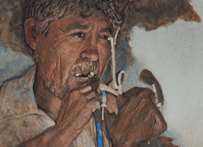 Prompt: a highly detailed cave painting portrait of a dentist, james gurney, james jean