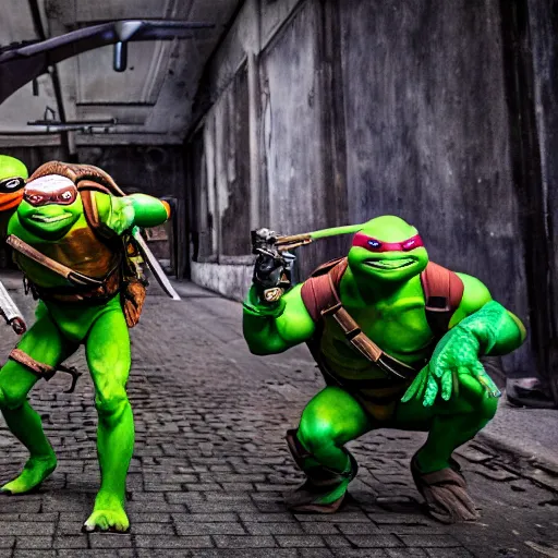Prompt: Photography of Teenage Mutant Ninja Turtles
