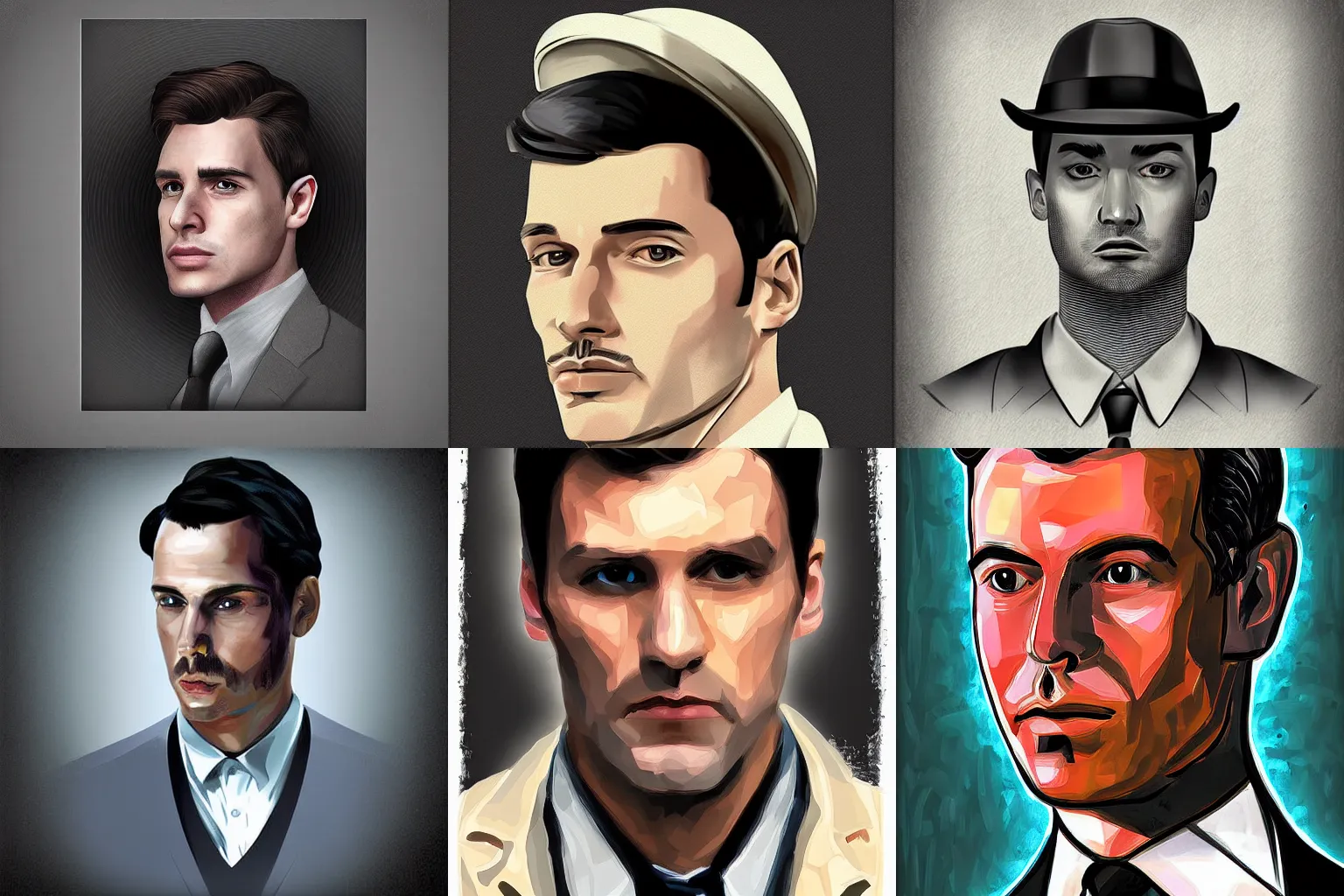 Prompt: Handsome detective, portrait, digital art
