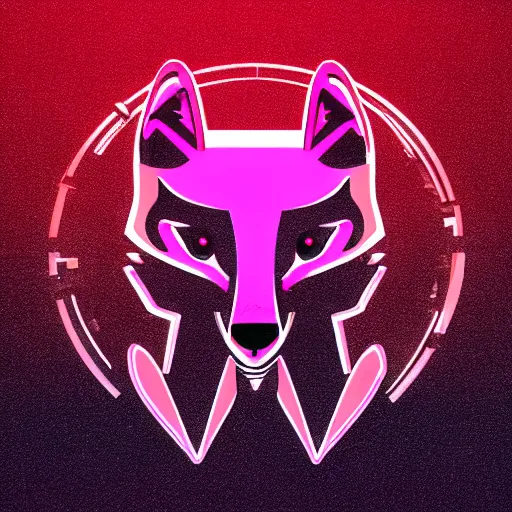 Image similar to logo for evil corporation that involves foxes, synthwave style