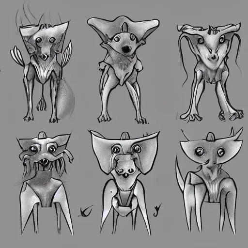 Prompt: Alien dog creatures Wayne Barlow art style