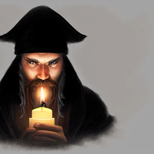 Prompt: a male pirate wearing a black sleeping cap with a puffball, holding a candle, wearing a flowing cape, portrait, d & d, science fiction, concept art, matte, sharp focus, illustration, concept art, jason chan, dan luvisi, karl thiart, uhd, 4 k, very detailed