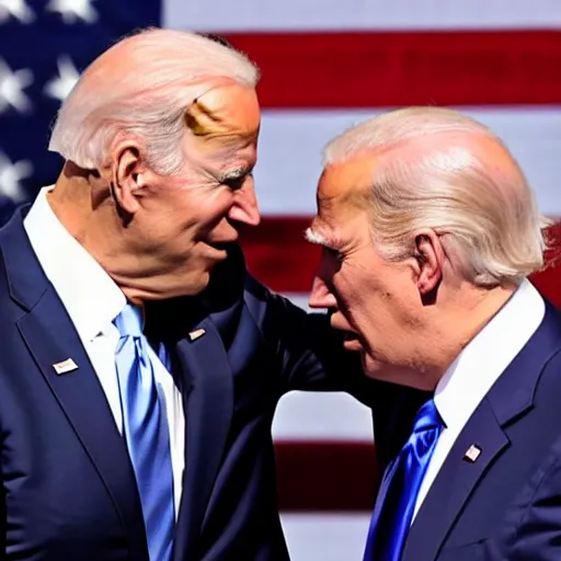 Image similar to Joe Biden kisses Trump on the forehead