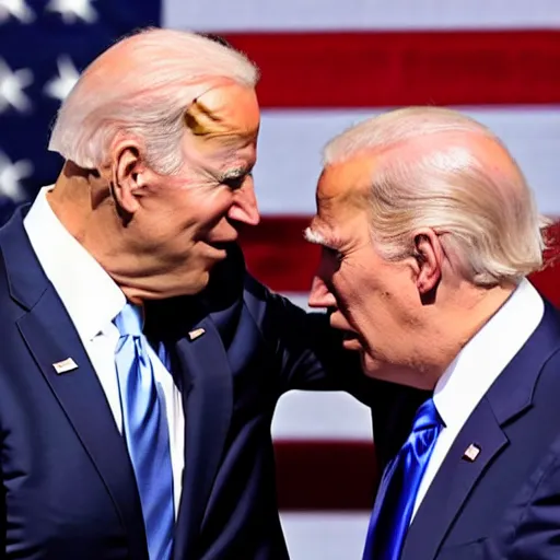 Prompt: Joe Biden kisses Trump on the forehead