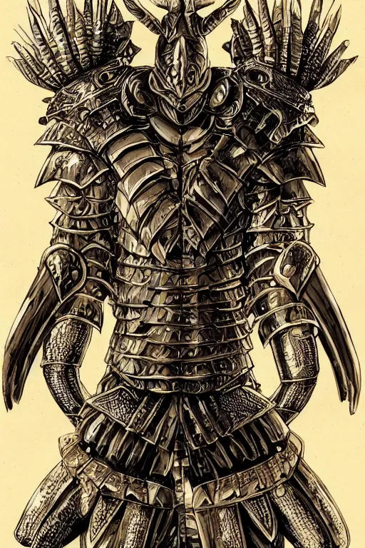 Image similar to human warrior, lobster themed armour, symmetrical, highly detailed, digital art, sharp focus, trending on art station, kentaro miura manga art style