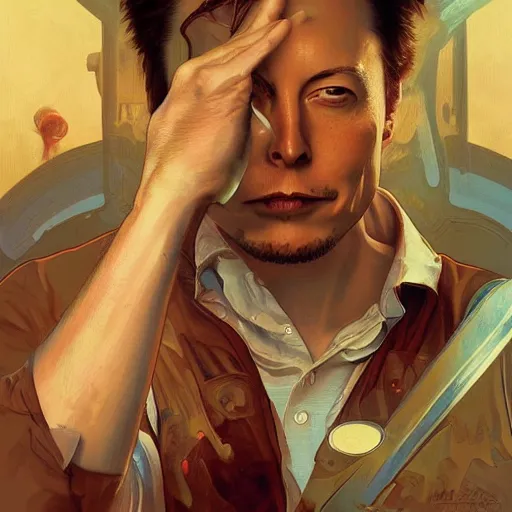 Prompt: portrait of Elon Musk as a cook, accurate, intricate, headshot, highly detailed, digital painting, artstation, concept art, sharp focus, illustration, art by artgerm and greg rutkowski and alphonse mucha