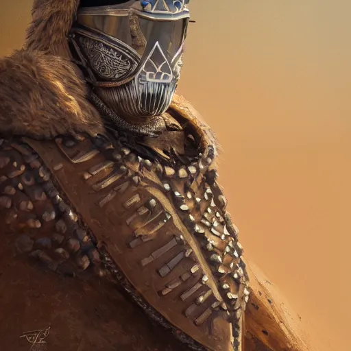 Image similar to illustration of a hussar in the desert, dust, natural lighting, suit of armor, details and intricate, photo realistic, winner of the year's best photo, symmetrical, high definition, artgasm, trending artstation