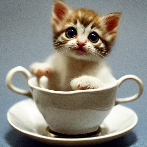 Prompt: “ tiny teacup kitten ”