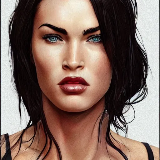 Image similar to megan fox sticking her tongue out. hyperrealistic portrait, photo realistic, poster, artstation, volumetric lighting, digital art, very detailed face by magali villeneuve and by richard meril