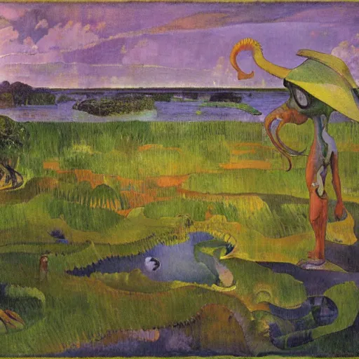 Image similar to the seahorse godforsaukee swamp, by paul gauguin and tom thomson, pencil sketch, storybook illustration the face of a disgruntled man, made of buildings and infrastructure, by beeple and vincent di