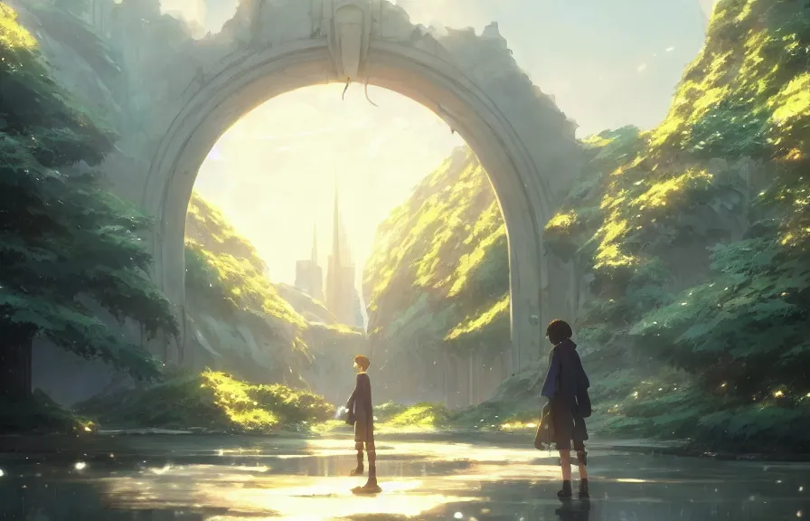 Image similar to makoto shinkai concept art of the crystal archway dimension, key visual, ambient lighting, highly detailed, digital painting, artstation, concept art, sharp focus, by makoto shinkai and akihiko yoshida and hidari and wlop and greg rutkowski