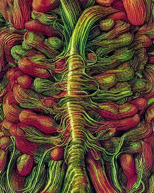 Prompt: Escherichia coli, close up details, drawn by Ernst Haeckel, colorful