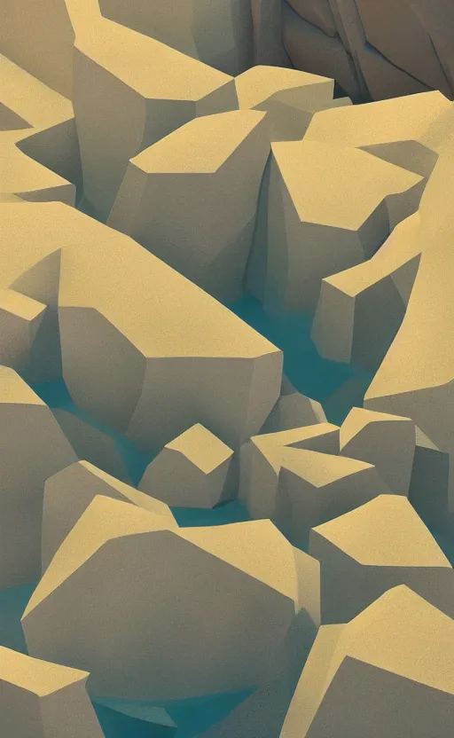 Prompt: surreal 3 d render field of rocks by atey ghailan and escher and edward hopper, houdini algorithmic generative art, pastel colors
