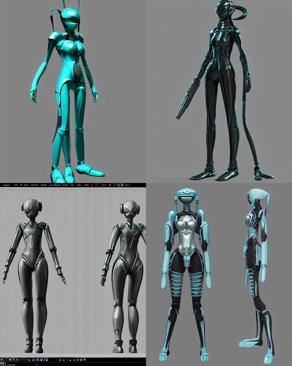 Prompt: CAD screenshot of a realistic android bodyguard modeled after Hatsune Miku and with slender body type and prominent ceramic hex tile armor plates, solidworks, catia, autodesk inventor, unreal engine, gynoid cad design inspired by Masamune Shirow and Tsutomu Nihei and Ross Tran, product showcase, octane render 8k