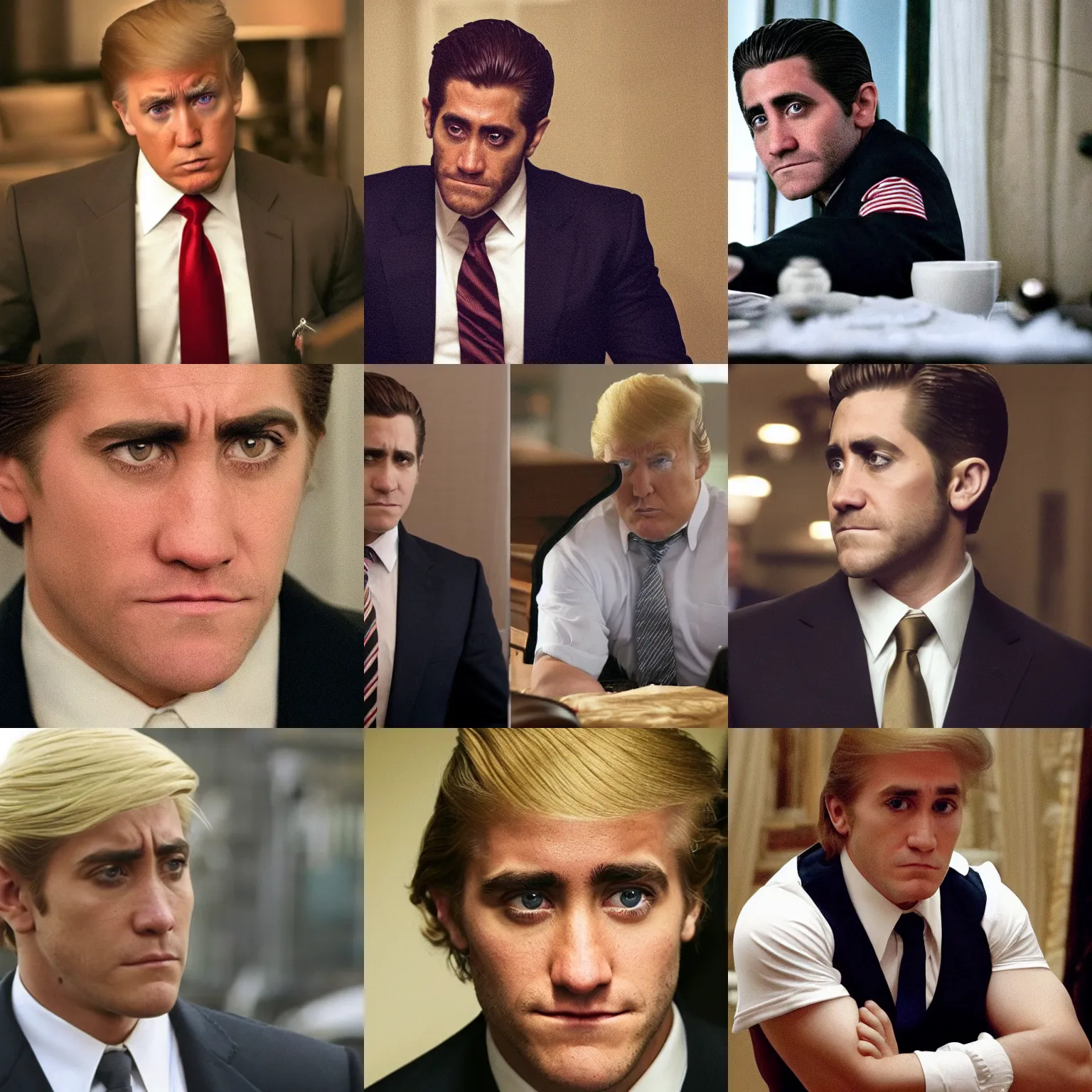 Prompt: jake gyllenhaal portrays donald trump, still from the sopranos ( 2 0 0 4 ), cinematic