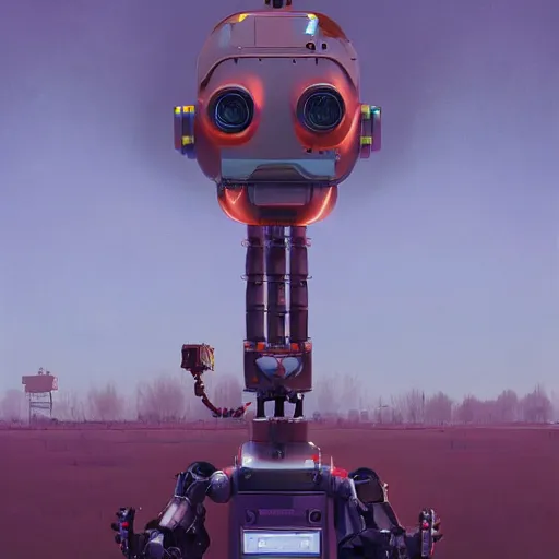 Image similar to A robot planting human heads, art by Simon Stalenhag, 4k