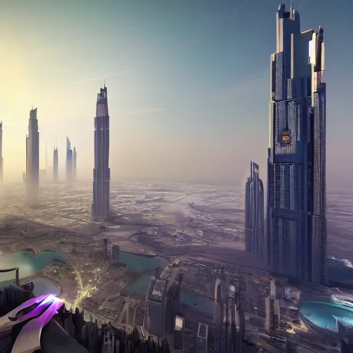 Prompt: photo of Dubai as a cyber punk city, unreal engine