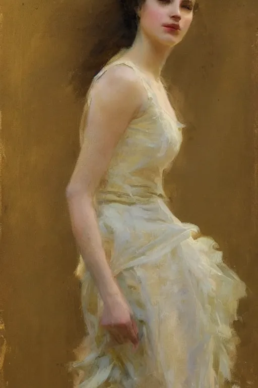 Image similar to Richard Schmid and Jeremy Lipking victorian genre painting full length portrait painting of a young beautiful woman dancer