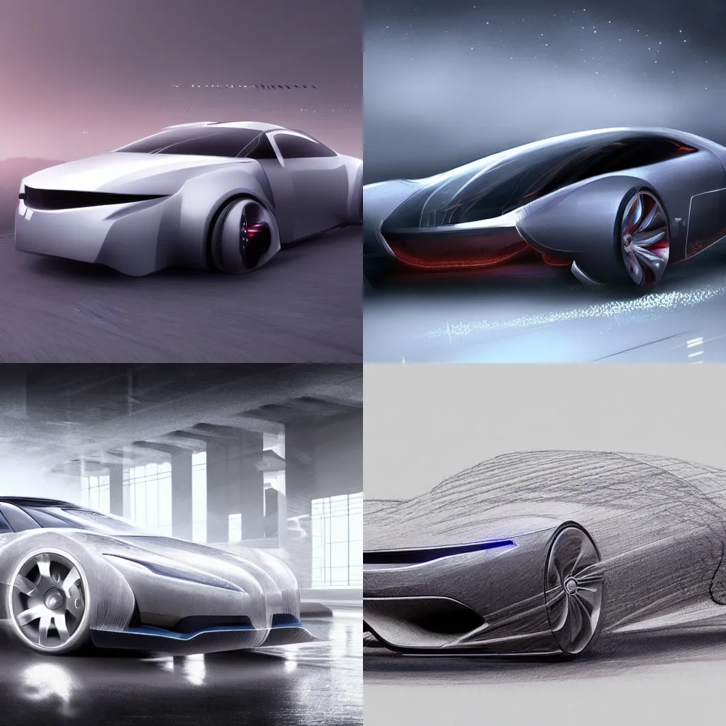 Prompt: car design concept art, intricate, highly detailed, beautiful lighting, light fog, 8k