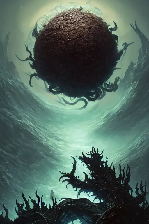 Image similar to eldritch god, larger than earth, eating planets, planet eater, lovecraftian deity, god, monster, huge, towering, gigantic, high octane, 8 k, digital art, magic the gathering, mtg, by greg rutkowski, trending on artstation