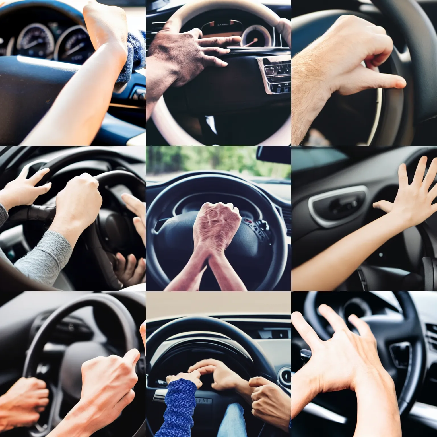 Prompt: photo of hands at a steering wheel