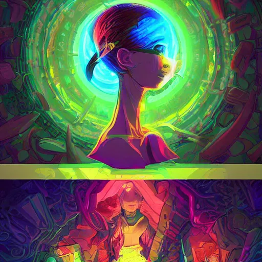 Image similar to skill magic geek inside matrix deepdream radiating a glowing aura stuff loot legends stylized digital illustration video game icon artstation lois van baarle, ilya kuvshinov, rossdraws,