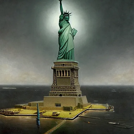 Prompt: portrait of statue of liberty, whiteness | highly detailed matte painting, hyperrealistic, very intrincate | cinematic lighting, award - winning | by rachel ruysch, giger, beksinski and bocklin | by austin osman spare and william blake, trending on artstation, cgsociety, official art, octane.