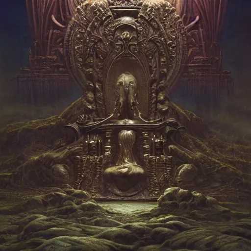 Image similar to the throne of severity, cold | highly detailed matte painting, hyperrealistic, very intrincate | cinematic lighting, award - winning | by rachel ruysch, giger, beksinski and bocklin | by austin osman spare and william blake, trending on artstation, cgsociety, official art, octane.