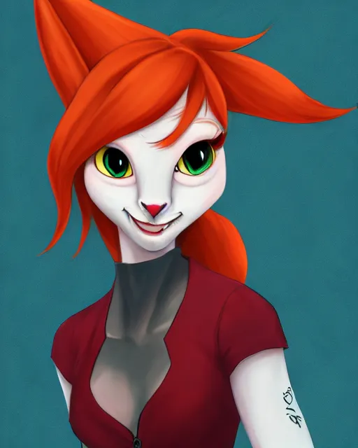 Prompt: digital painting full body of anthromorphic scalie female shark, red hair, in style of zootopia, female fursona, furry, furaffinity, 4 k, deviantart, furry art, fursona art, shark fursona, female, very expressive detailed feminine face,