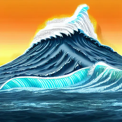 Image similar to giant tsunami wave that is 20 miles high, about to crash into a small coastal town. digital painting, higly detailed, photo realistic, intricate, large scale