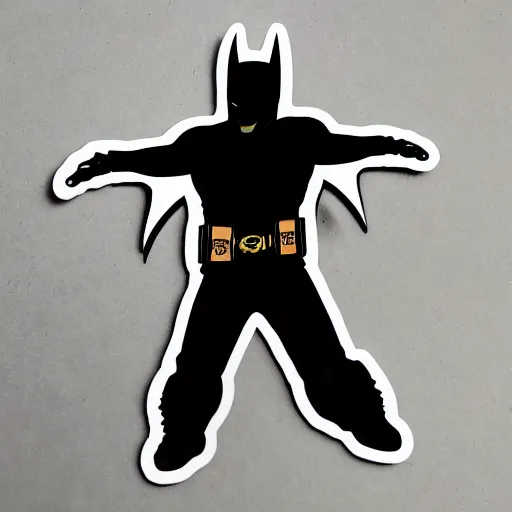 Image similar to die cut sticker, batman breakdancing in techwear splatter paint