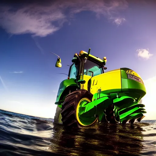 Image similar to ultrawide shot backlit john deere tractor ploughing the seabed underwater photo on gopro