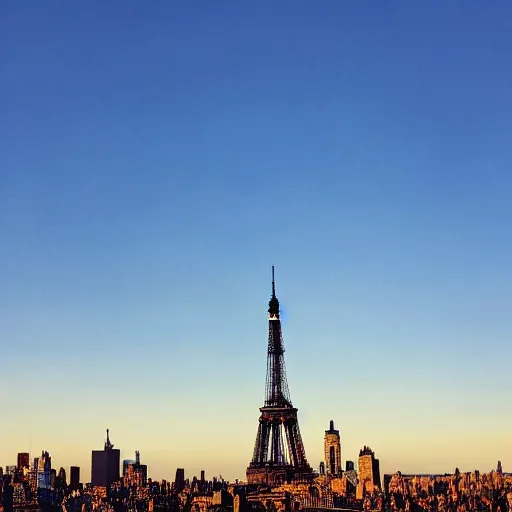 Prompt: the new york city skyline featuring the eiffel tower