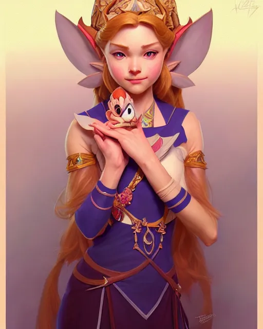 Image similar to portrait of disney zelda, intricate, elegant, highly detailed, my rendition, digital painting, artstation, concept art, smooth, sharp focus, illustration, art by artgerm and greg rutkowski and alphonse mucha and uang guangjian and gil elvgren and sachin teng, symmetry!!