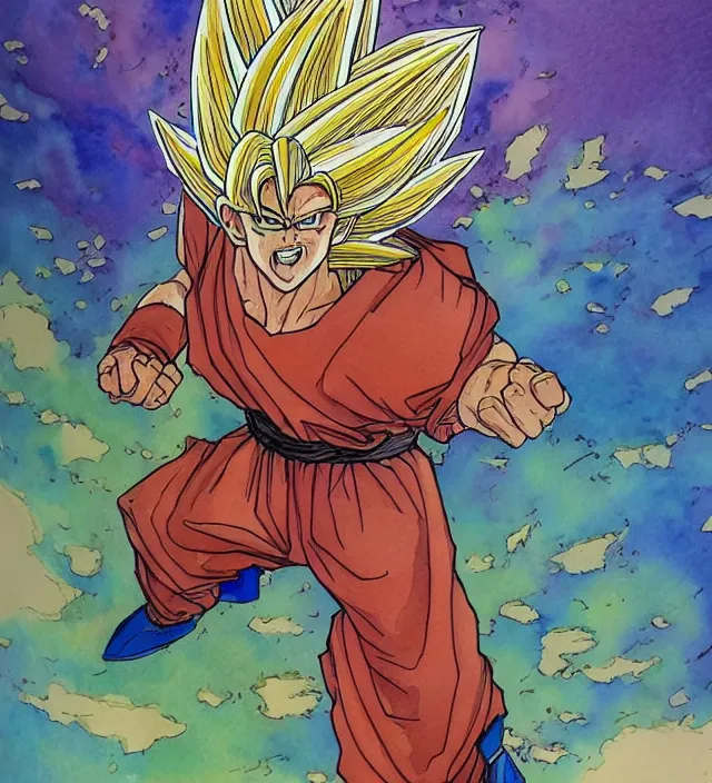 A 3 / 4 View Watercolor Ink Painting Of Super Saiyan | Stable Diffusion ...