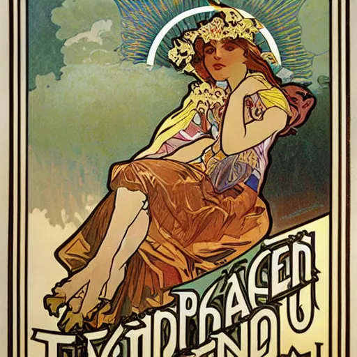 Image similar to Advertising for Tesla car by Alphonse Mucha