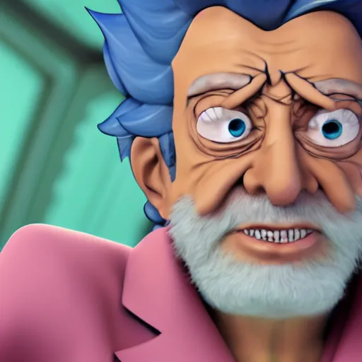 Image similar to photorealistic render of rick sanchez