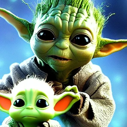Image similar to Baby Yoda And groot meet each other for the first time 4K quality super realistic