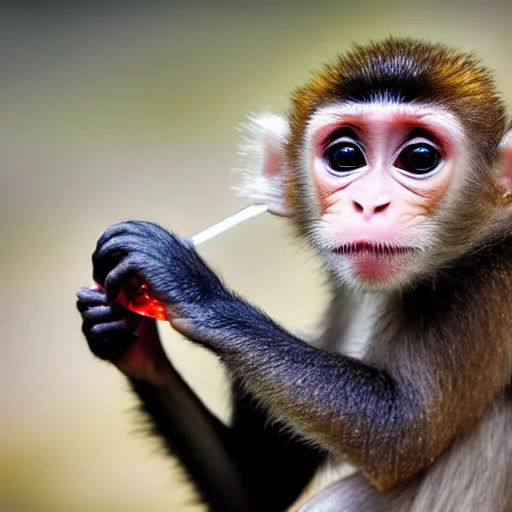 Image similar to cute baby monkey drinking juice, 4k, realistic photo