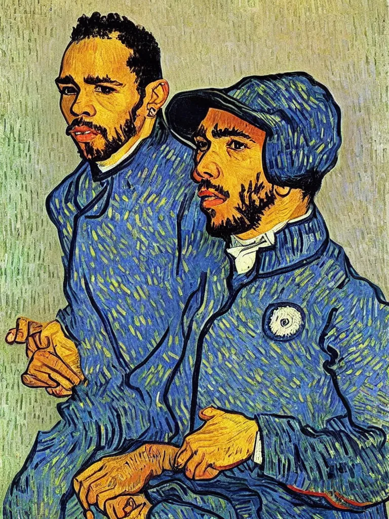 Image similar to portrait of Sir Lewis Hamilton by Van Gogh