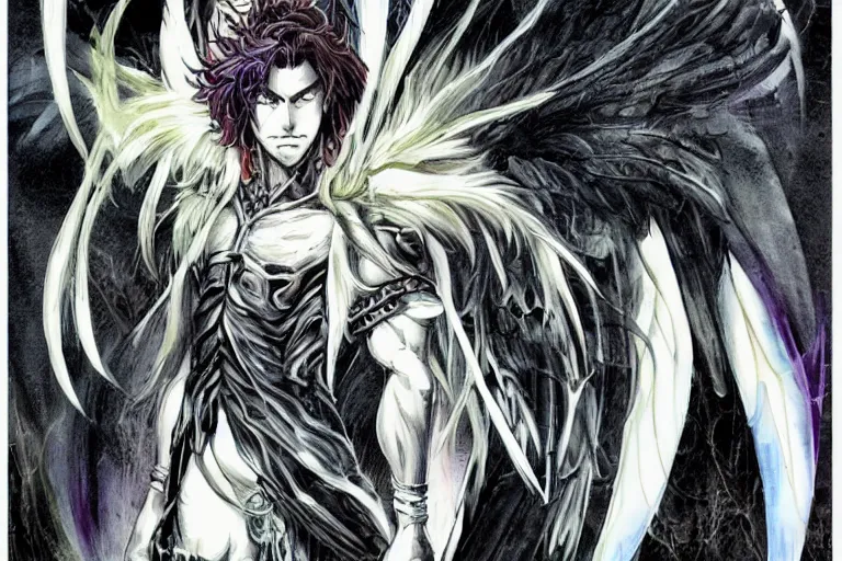 Image similar to Archangel Lucifer in the style of Yoshitaka Amano