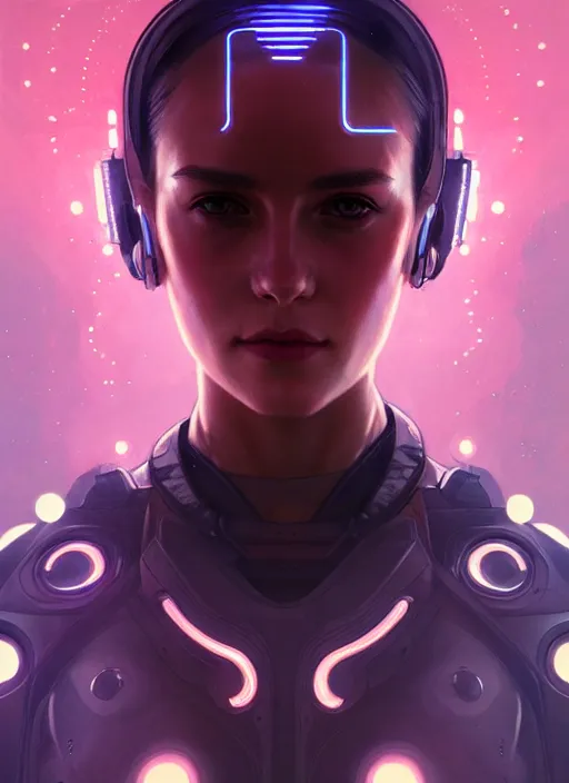 Prompt: symmetry portrait of a female future soldier, sci - fi, tech wear, glowing lights intricate, elegant, highly detailed, digital painting, artstation, concept art, smooth, sharp focus, illustration, art by artgerm and greg rutkowski and alphonse mucha