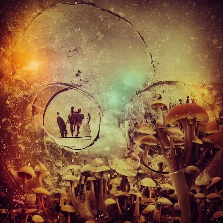 Image similar to double exposure of dally life, symbols of live, explosion, love is the most relevant theme, love is infinity, love is begin of all, 8 k resolution, artistic mode, artistic, trending on instagram, long exposure, love art, serious, fantasy and dreams vibes, mushrooms style and macro style