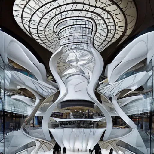 Image similar to extremely detailed ornate stunning beautiful elegant futuristic museum lobby interior by Zaha Hadid