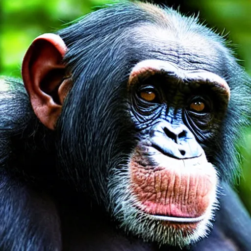 Image similar to a chimpanzee with joe rogans face